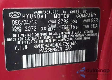 2013 Hyundai Elantra Gls z USA, uszkodzony, nr VIN KMHDH4AE4DU726045
